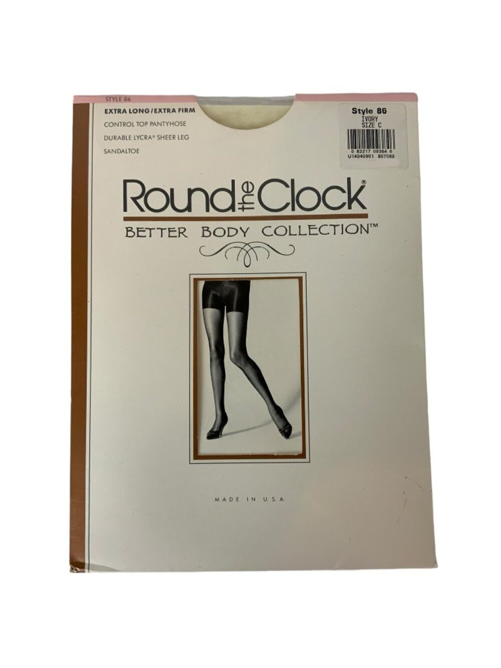 Vintage Round The Clock Pantyhose Size C Large Ivory Extra Long Extra Firm Contr